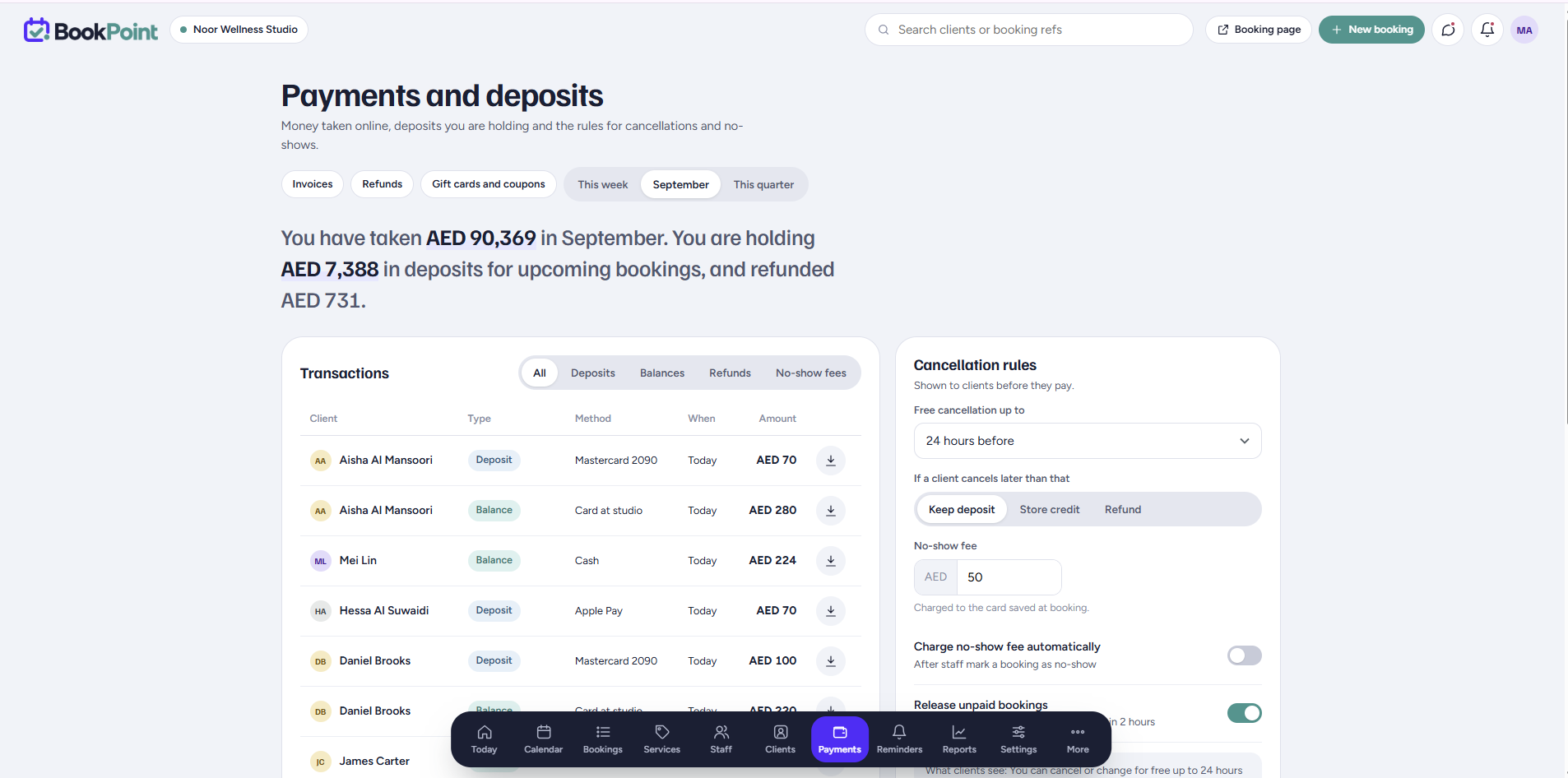 Payments and deposits